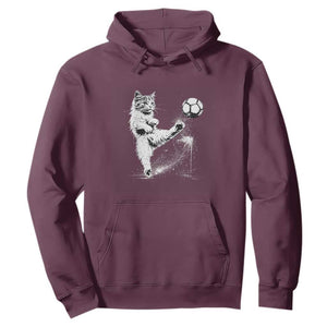 Cat Playing Soccer Hoodie Funny Cat Lover Gift TS12 Maroon Print Your Wear