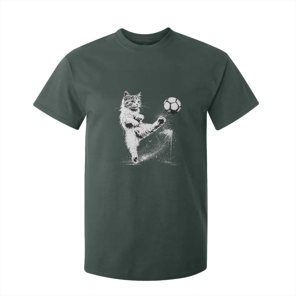Cat Playing Soccer T Shirt For Kid Funny Cat Lover Gift TS12 Dark Forest Green Print Your Wear