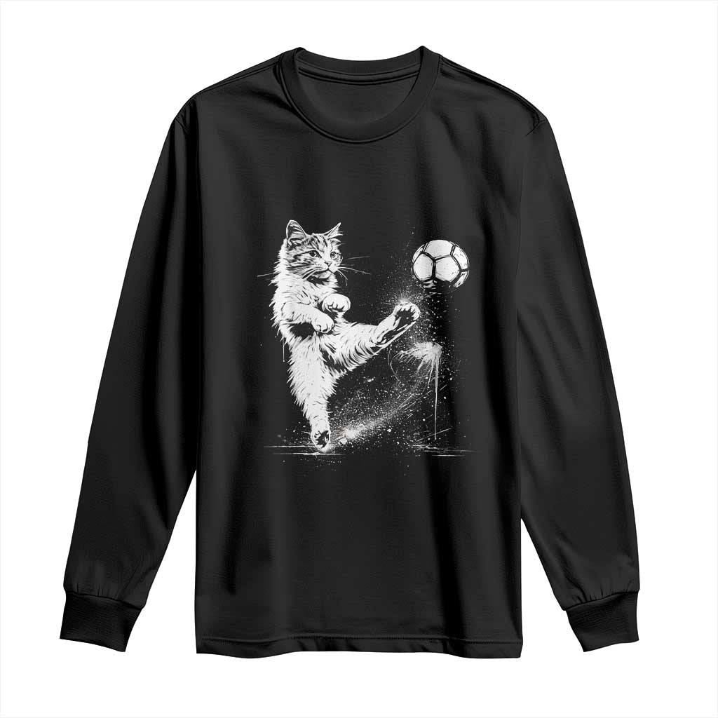 Cat Playing Soccer Long Sleeve Shirt Funny Cat Lover Gift TS12 Black Print Your Wear