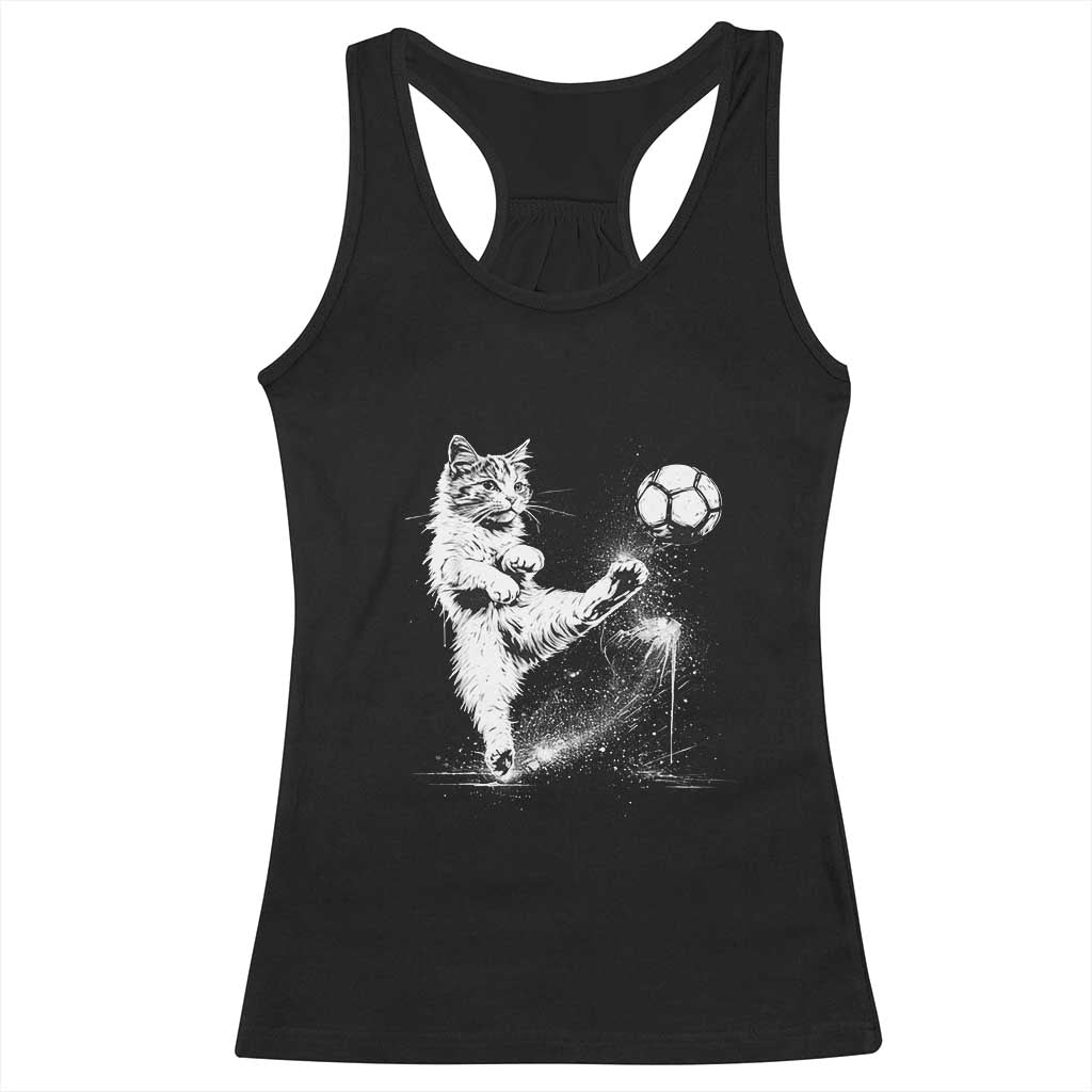 Cat Playing Soccer Racerback Tank Top Funny Cat Lover Gift TS12 Black Print Your Wear