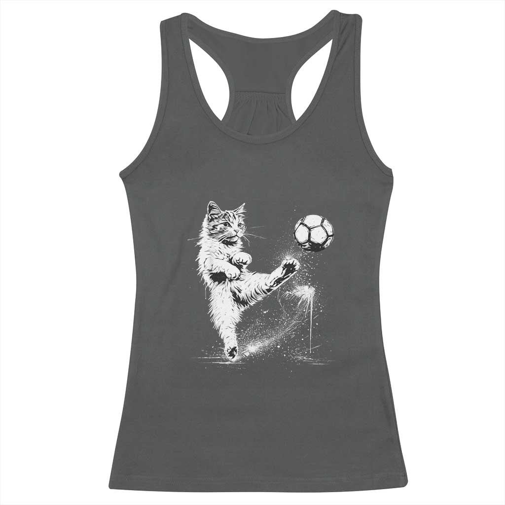 Cat Playing Soccer Racerback Tank Top Funny Cat Lover Gift TS12 Dark Heather Print Your Wear