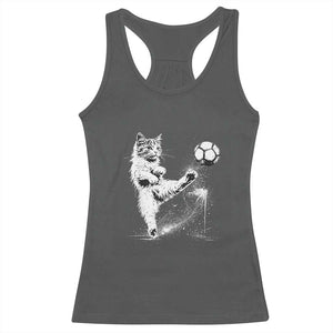 Cat Playing Soccer Racerback Tank Top Funny Cat Lover Gift TS12 Dark Heather Print Your Wear