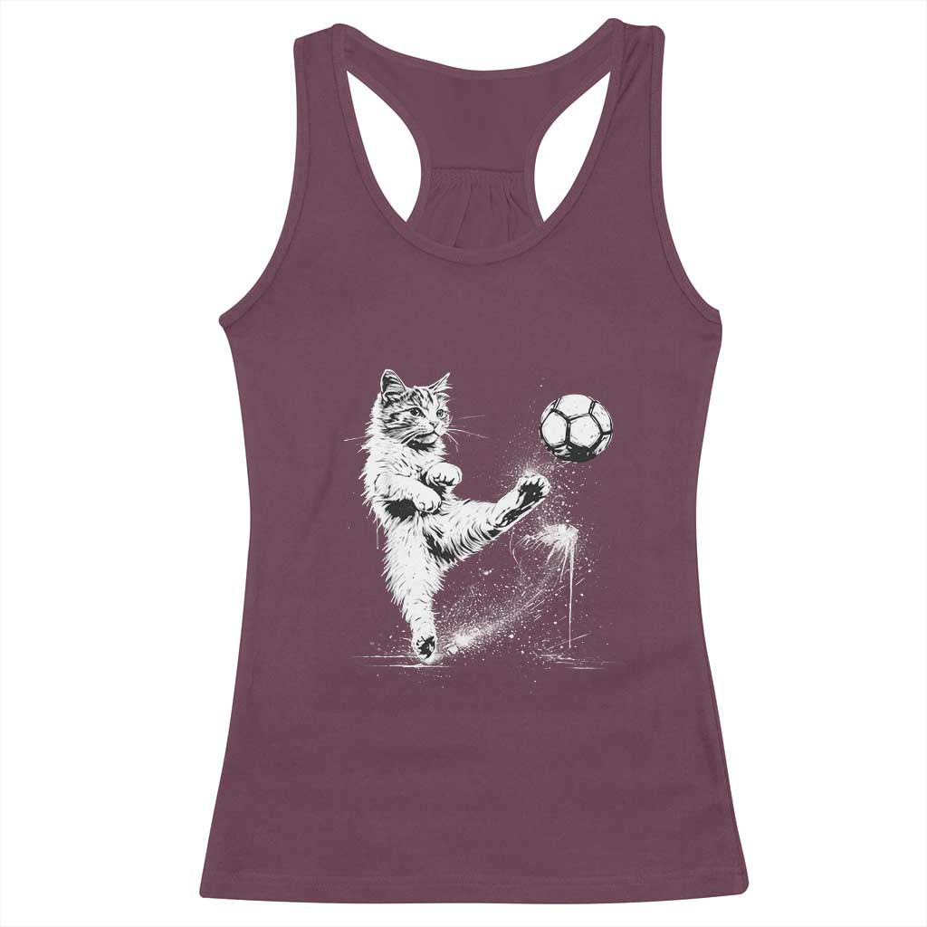 Cat Playing Soccer Racerback Tank Top Funny Cat Lover Gift TS12 Maroon Print Your Wear