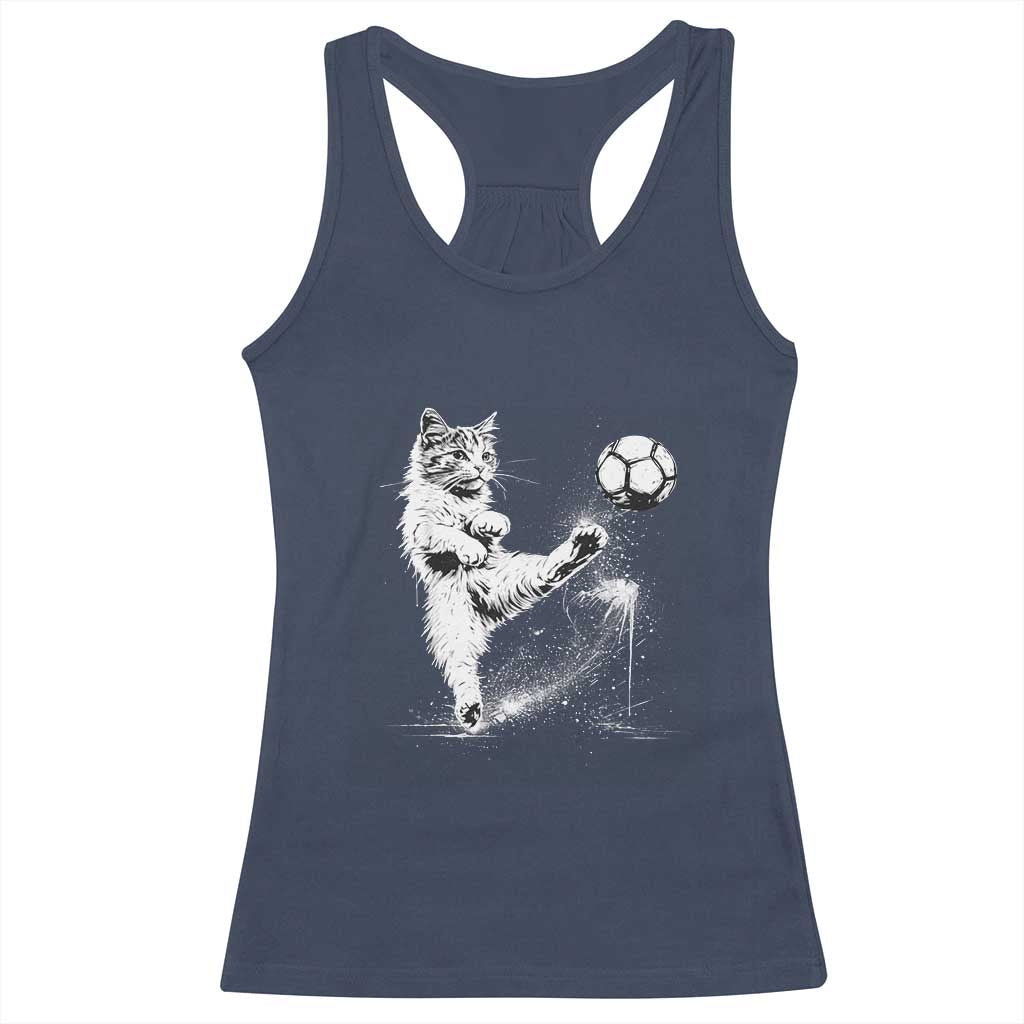 Cat Playing Soccer Racerback Tank Top Funny Cat Lover Gift TS12 Navy Print Your Wear
