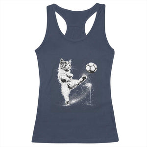Cat Playing Soccer Racerback Tank Top Funny Cat Lover Gift TS12 Navy Print Your Wear