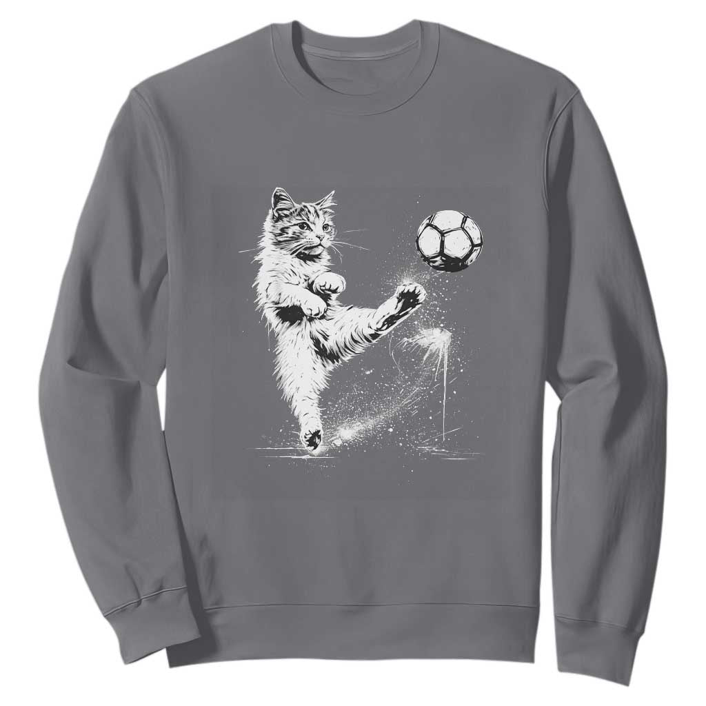 Cat Playing Soccer Sweatshirt Funny Cat Lover Gift TS12 Charcoal Print Your Wear