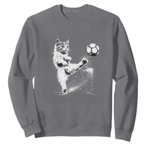 Cat Playing Soccer Sweatshirt Funny Cat Lover Gift TS12 Charcoal Print Your Wear