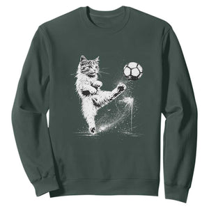 Cat Playing Soccer Sweatshirt Funny Cat Lover Gift TS12 Dark Forest Green Print Your Wear