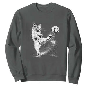 Cat Playing Soccer Sweatshirt Funny Cat Lover Gift TS12 Dark Heather Print Your Wear