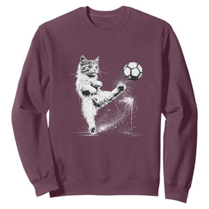 Cat Playing Soccer Sweatshirt Funny Cat Lover Gift TS12 Maroon Print Your Wear