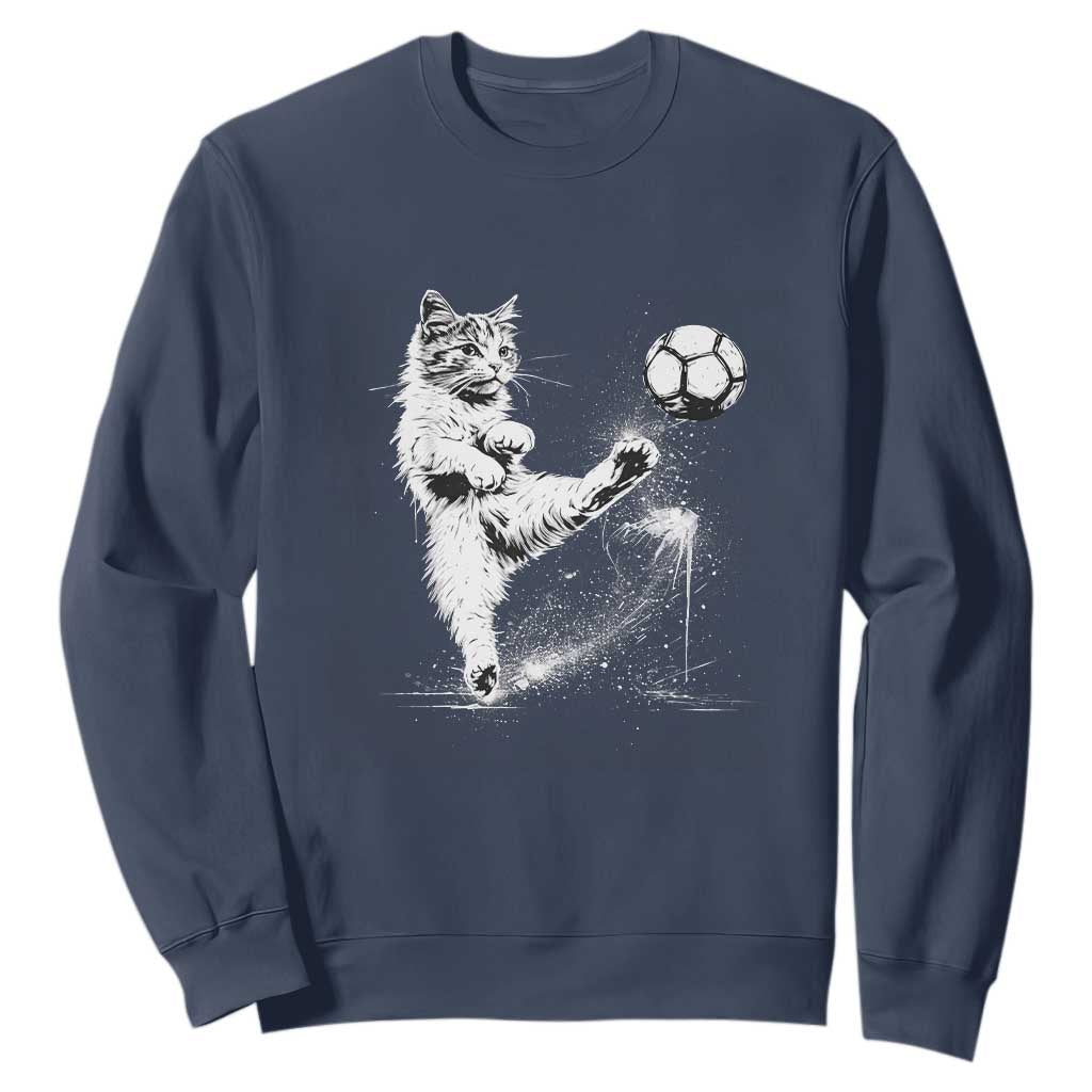 Cat Playing Soccer Sweatshirt Funny Cat Lover Gift TS12 Navy Print Your Wear