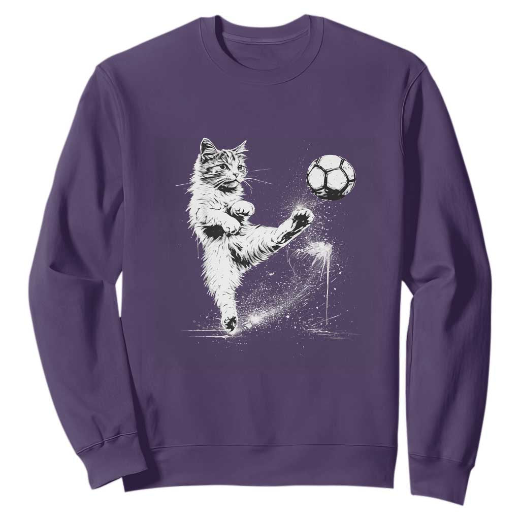 Cat Playing Soccer Sweatshirt Funny Cat Lover Gift TS12 Purple Print Your Wear