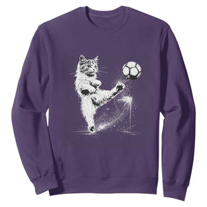 Cat Playing Soccer Sweatshirt Funny Cat Lover Gift TS12 Purple Print Your Wear