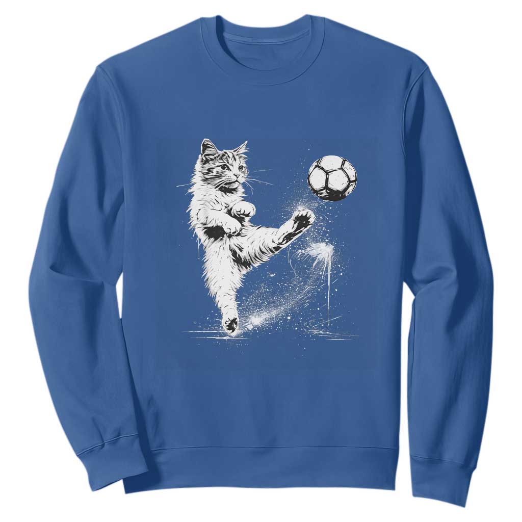 Cat Playing Soccer Sweatshirt Funny Cat Lover Gift TS12 Royal Blue Print Your Wear