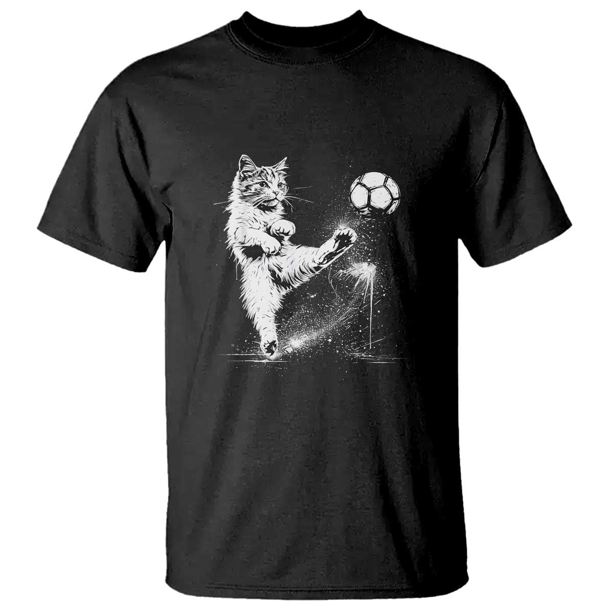 Cat Playing Soccer T Shirt Funny Cat Lover Gift TS12 Black Print Your Wear