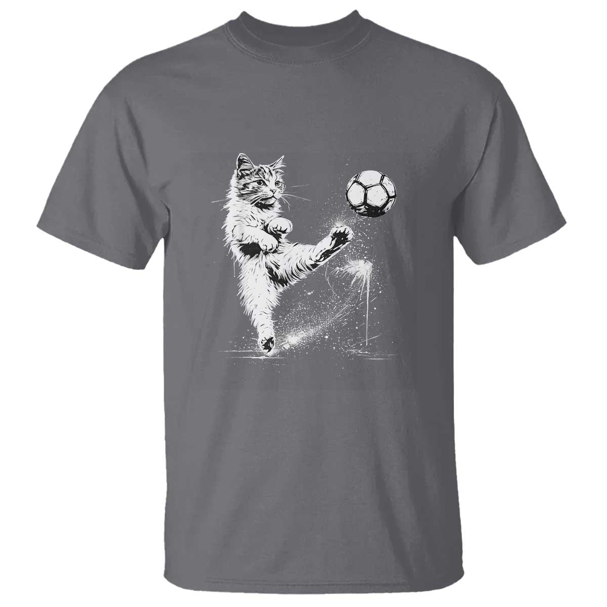 Cat Playing Soccer T Shirt Funny Cat Lover Gift TS12 Charcoal Print Your Wear