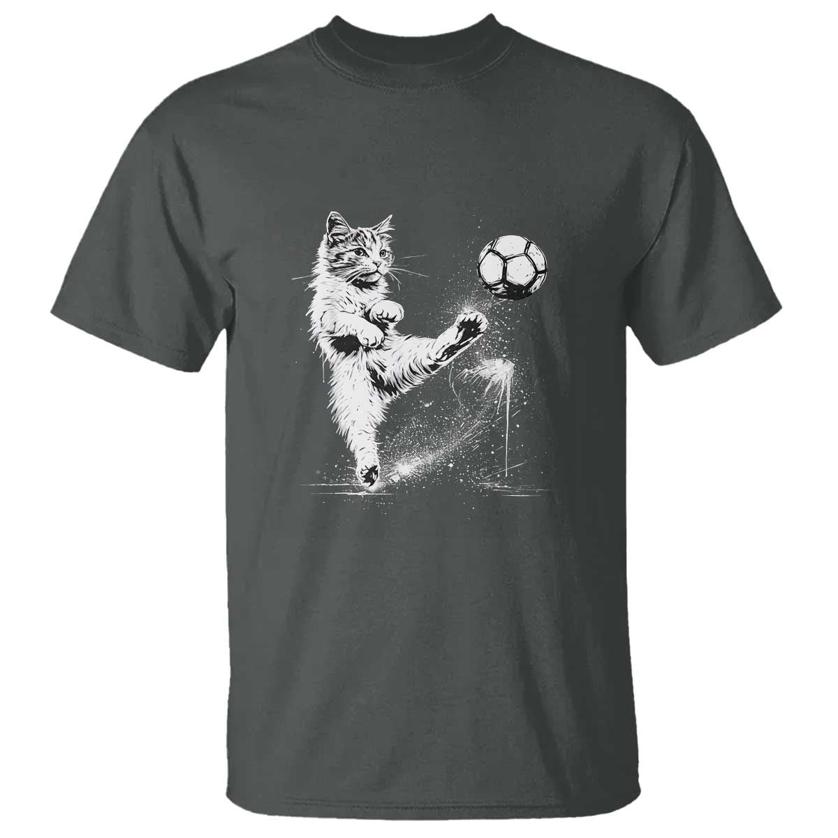 Cat Playing Soccer T Shirt Funny Cat Lover Gift TS12 Dark Heather Print Your Wear