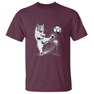 Cat Playing Soccer T Shirt Funny Cat Lover Gift TS12 Maroon Print Your Wear