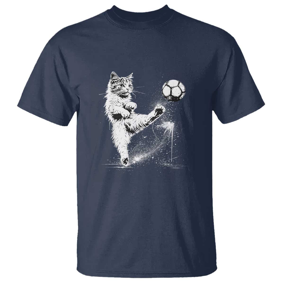 Cat Playing Soccer T Shirt Funny Cat Lover Gift TS12 Navy Print Your Wear