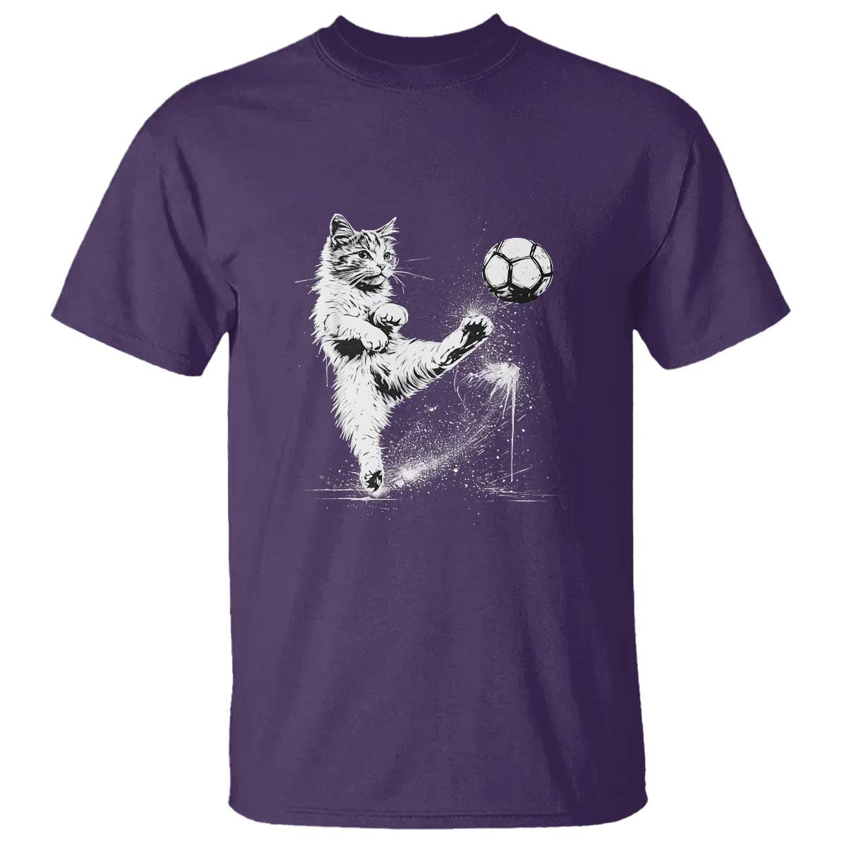 Cat Playing Soccer T Shirt Funny Cat Lover Gift TS12 Purple Print Your Wear