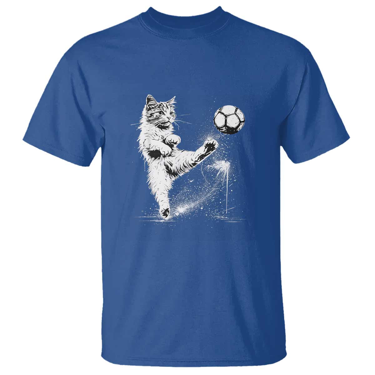 Cat Playing Soccer T Shirt Funny Cat Lover Gift TS12 Royal Blue Print Your Wear