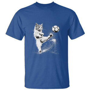 Cat Playing Soccer T Shirt Funny Cat Lover Gift TS12 Royal Blue Print Your Wear