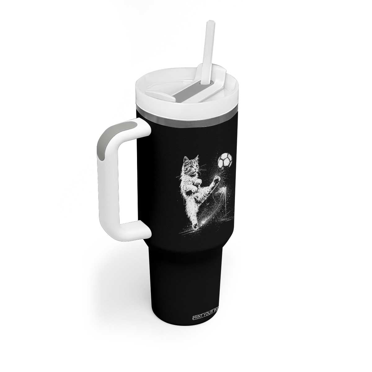 Cat Playing Soccer Tumbler With Handle Funny Cat Lover Gift TS12 Print Your Wear