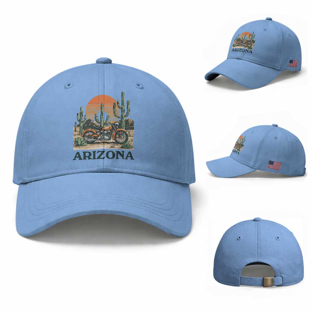 Arizona Motorcycle Baseball Cap Vintage Desert Highway Rider Gift TS12 Baseball Cap Universal Fit Light Blue Print Your Wear