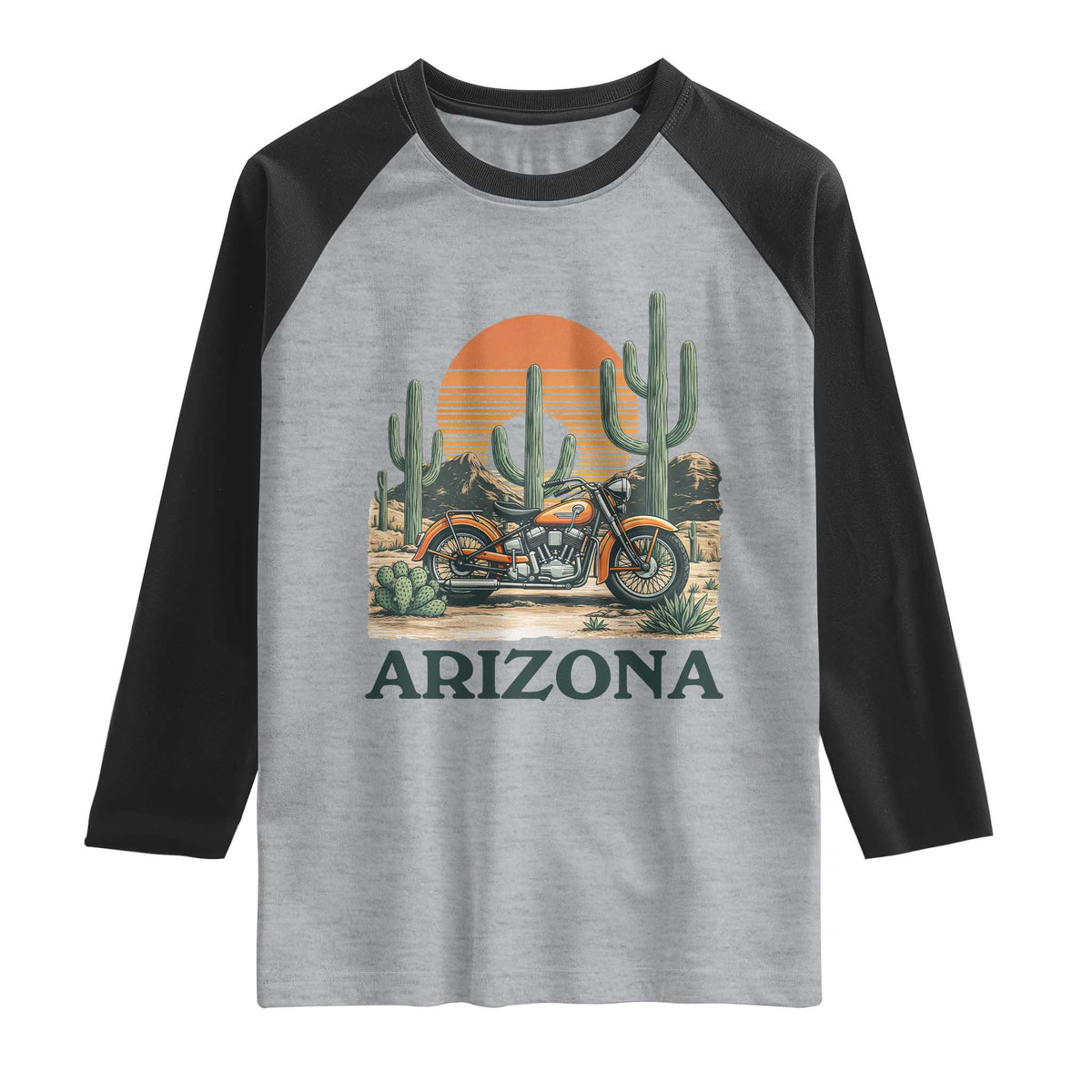 Arizona Motorcycle Raglan Shirt Vintage Desert Highway Rider Gift TS12 Heather Gray Black Print Your Wear