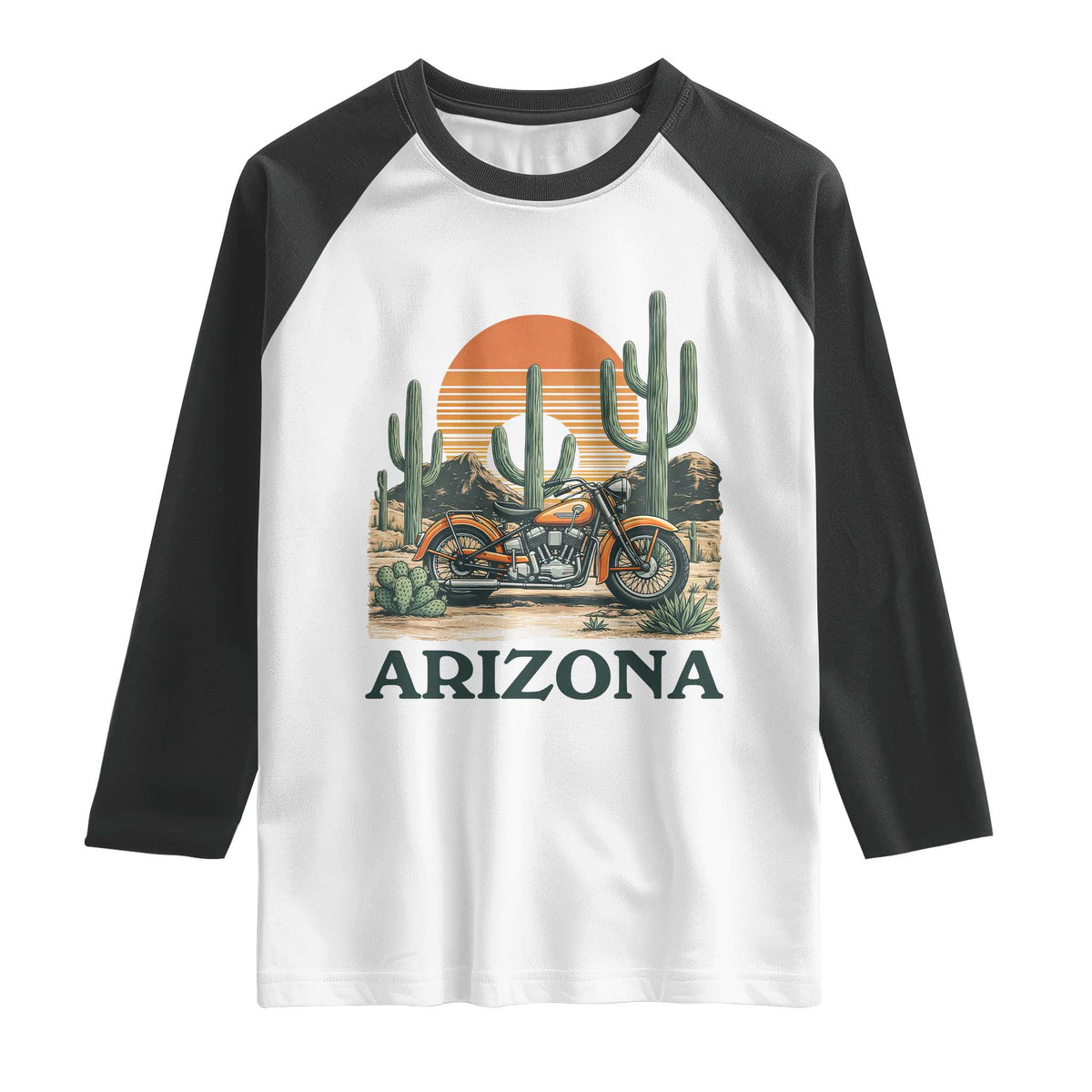 Arizona Motorcycle Raglan Shirt Vintage Desert Highway Rider Gift TS12 White Black Print Your Wear