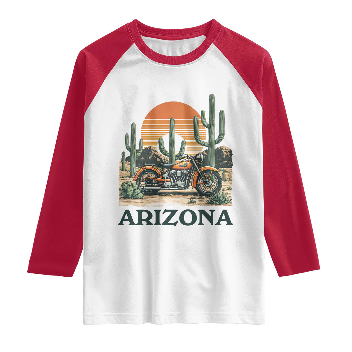 Arizona Motorcycle Raglan Shirt Vintage Desert Highway Rider Gift TS12 White Red Print Your Wear