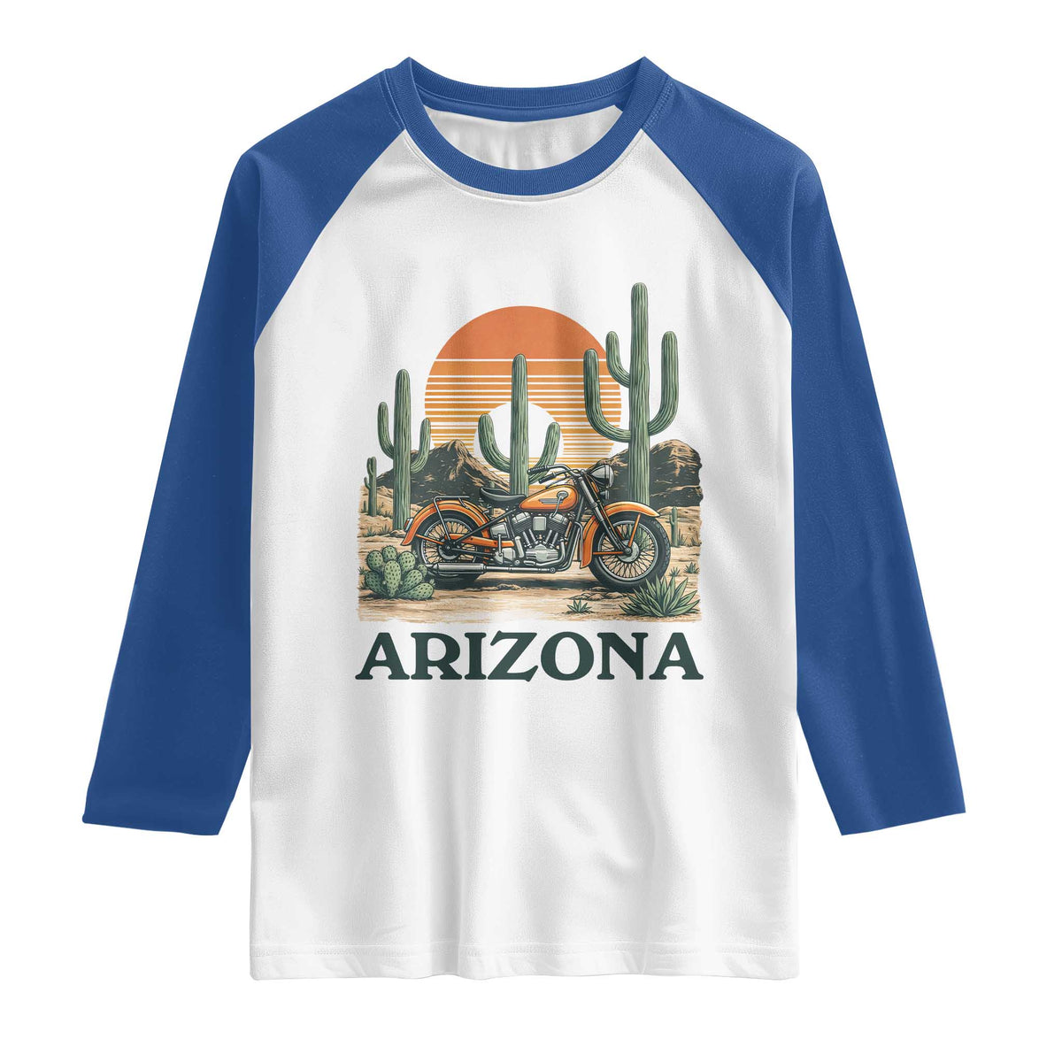 Arizona Motorcycle Raglan Shirt Vintage Desert Highway Rider Gift TS12 White Royal Print Your Wear