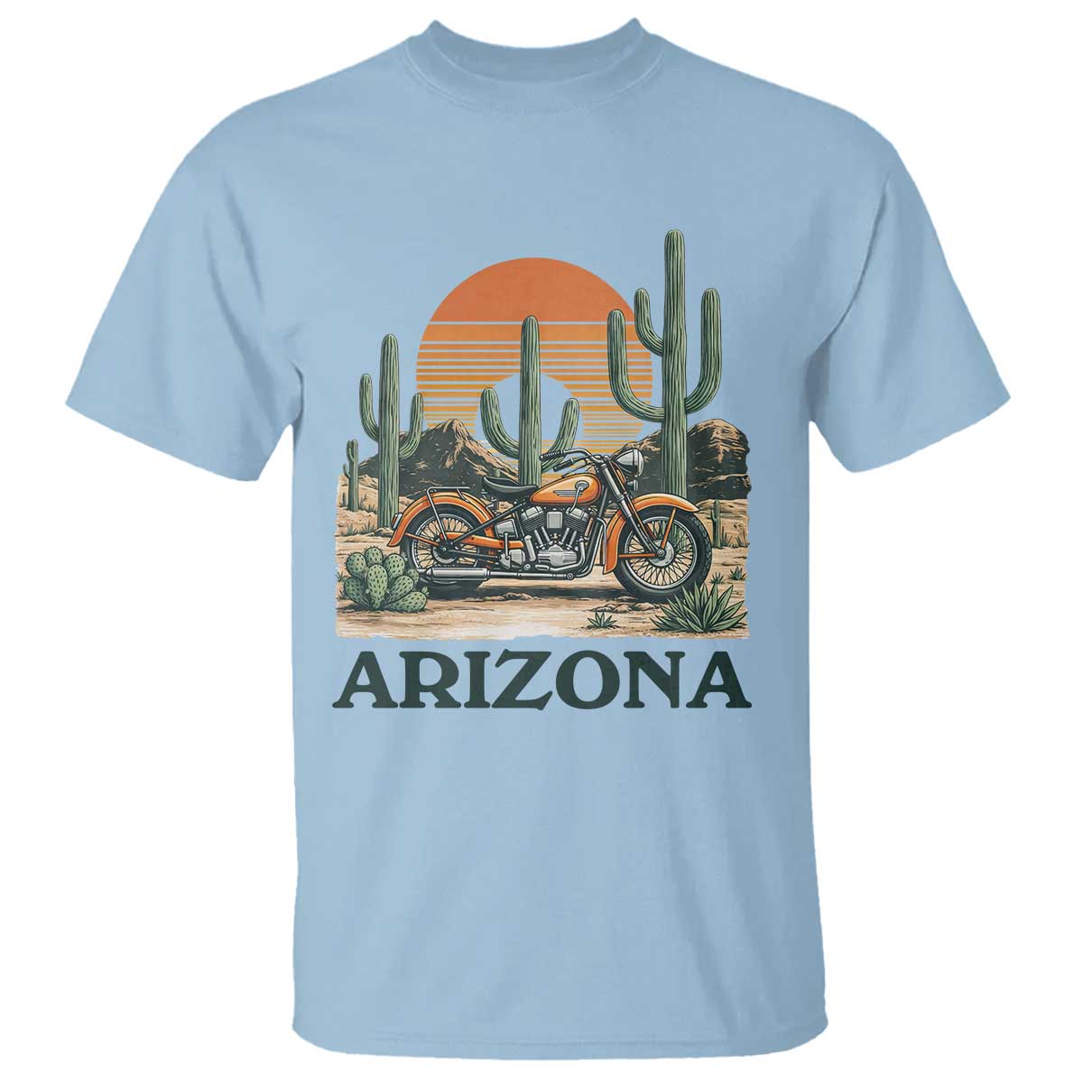 Arizona Motorcycle T Shirt Vintage Desert Highway Rider Gift TS12 Light Blue Print Your Wear