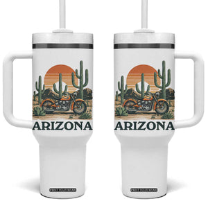Arizona Motorcycle Tumbler With Handle Vintage Desert Highway Rider Gift TS12 One Size: 40 oz White Print Your Wear