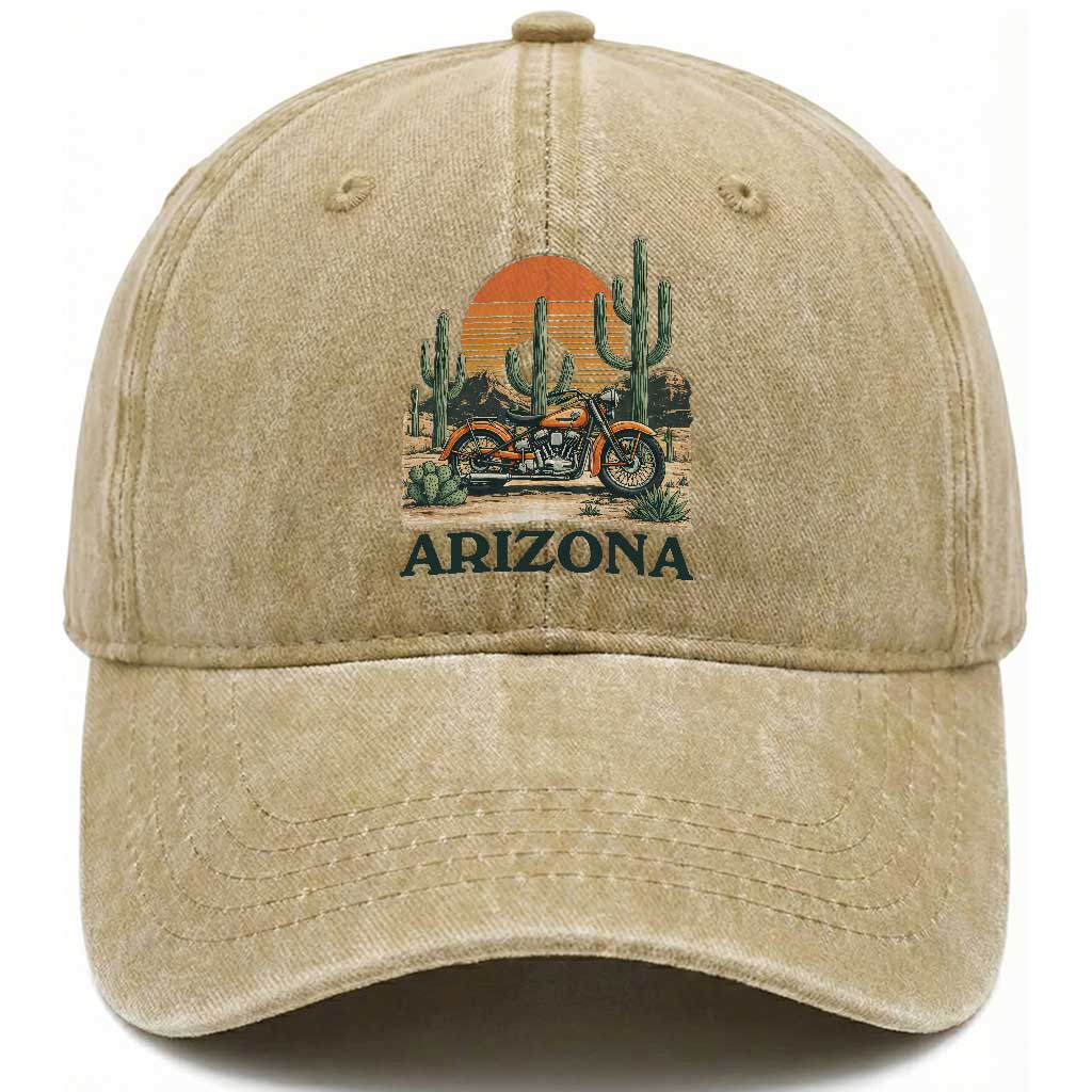Arizona Motorcycle Washed Cotton Baseball Cap Vintage Desert Highway Rider Gift TS12 Print Your Wear