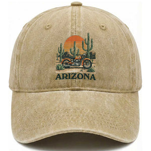 Arizona Motorcycle Washed Cotton Baseball Cap Vintage Desert Highway Rider Gift TS12 Print Your Wear
