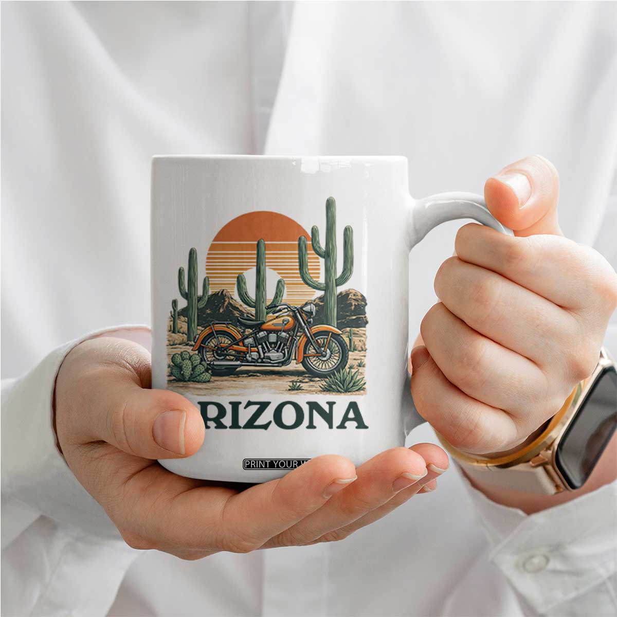 Arizona Motorcycle Coffee Mug Vintage Desert Highway Rider Gift TS12 Print Your Wear