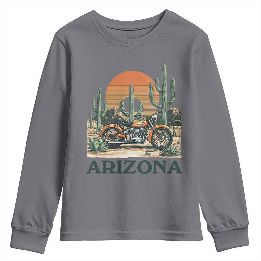 Arizona Motorcycle Youth Sweatshirt Vintage Desert Highway Rider Gift TS12 Charcoal Print Your Wear