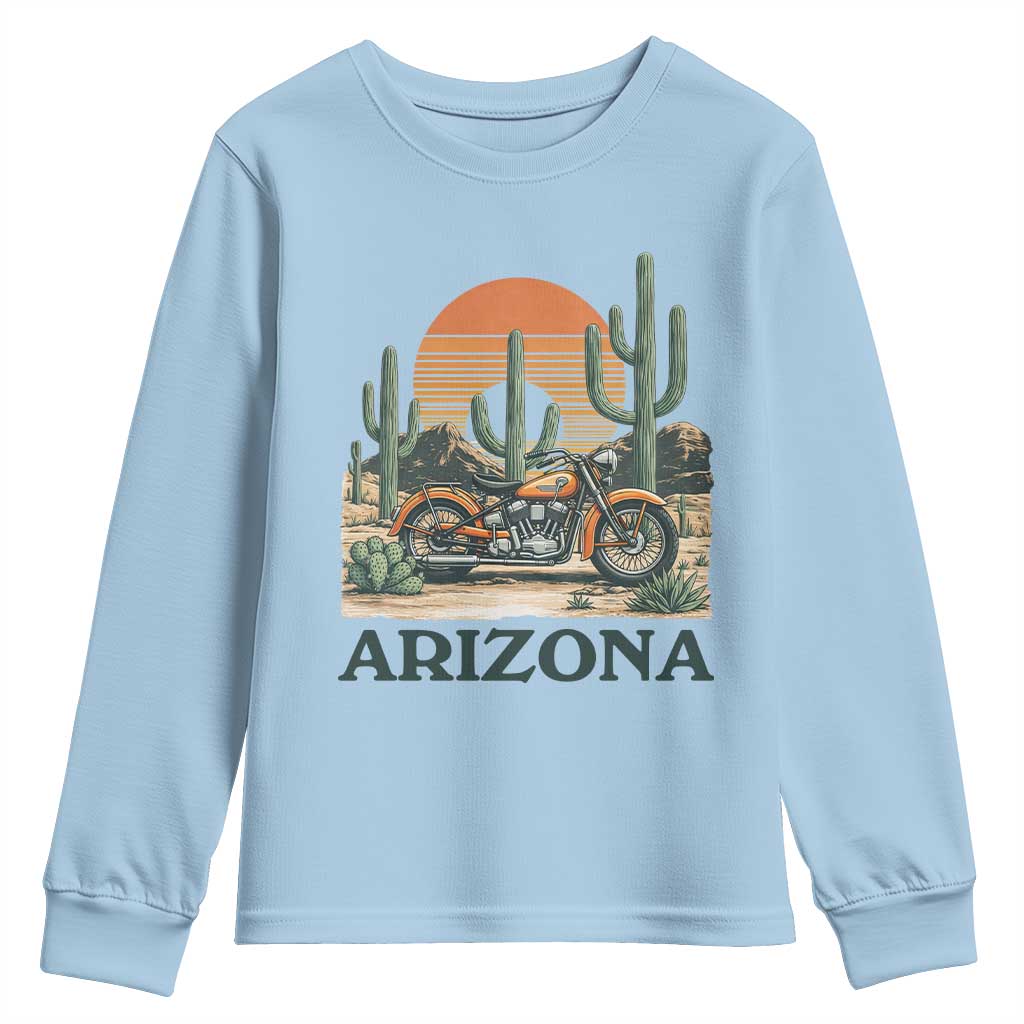 Arizona Motorcycle Youth Sweatshirt Vintage Desert Highway Rider Gift TS12 Light Blue Print Your Wear