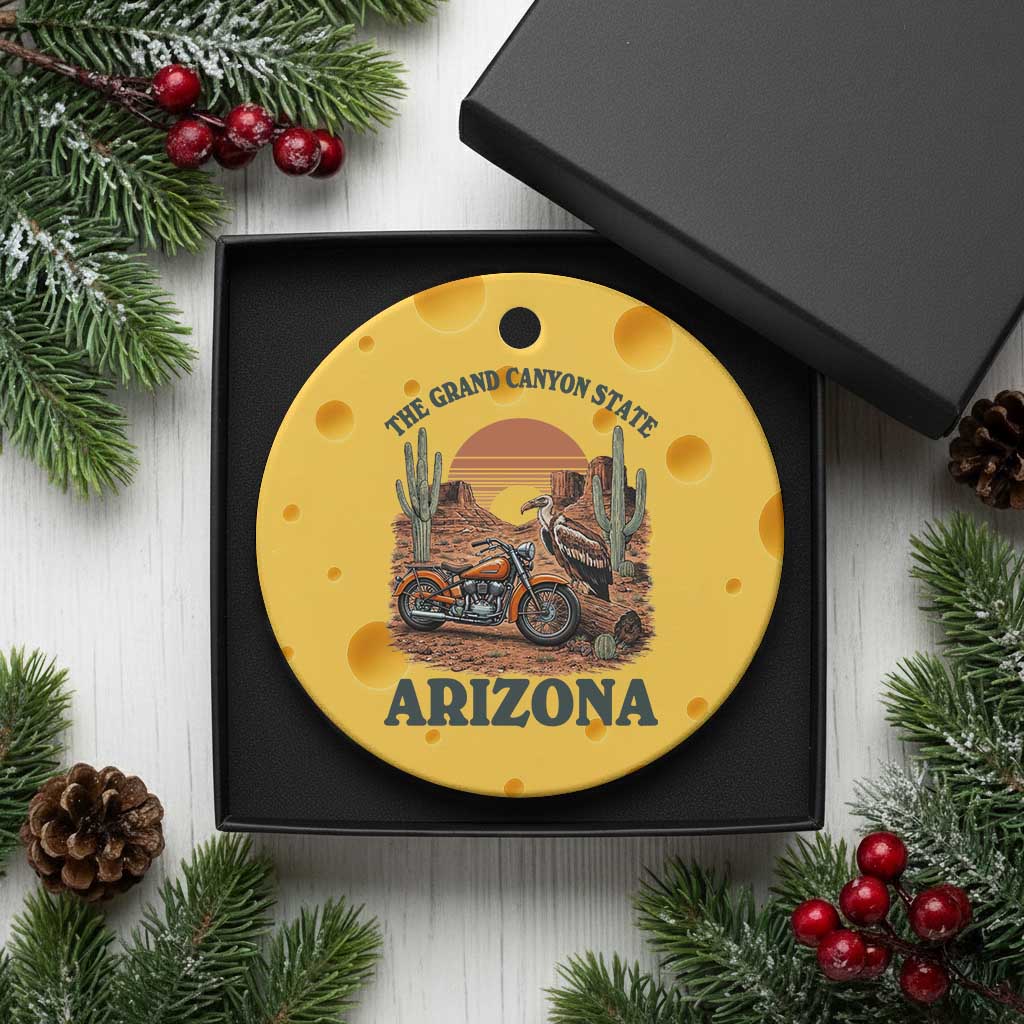 Vintage Arizona Motorcycle Rider Ceramic Ornament Desert Cactus Grand Canyon State TS12 1pc Yellow Cheese Print Your Wear