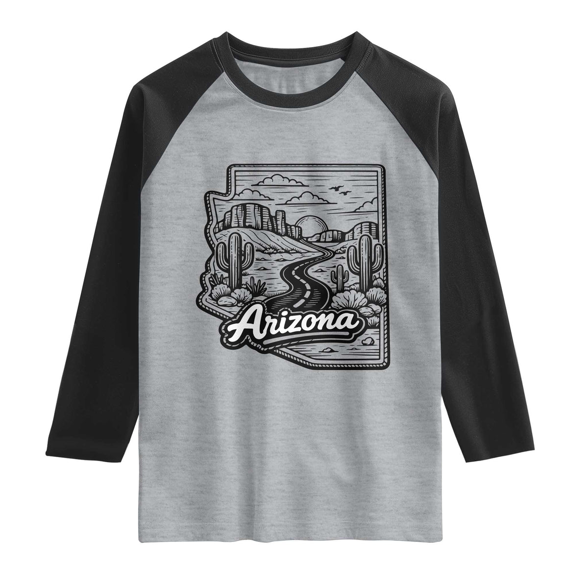 Vintage Arizona Pride Raglan Shirt Cactus Desert Western Landscape TS12 Heather Gray Black Print Your Wear