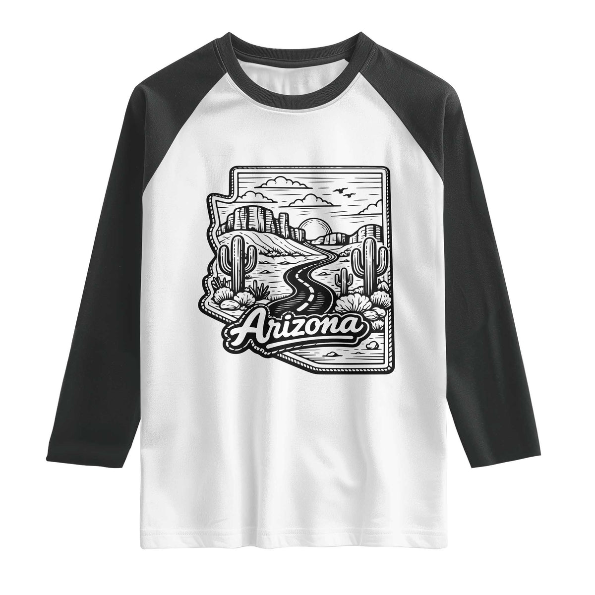 Vintage Arizona Pride Raglan Shirt Cactus Desert Western Landscape TS12 White Black Print Your Wear