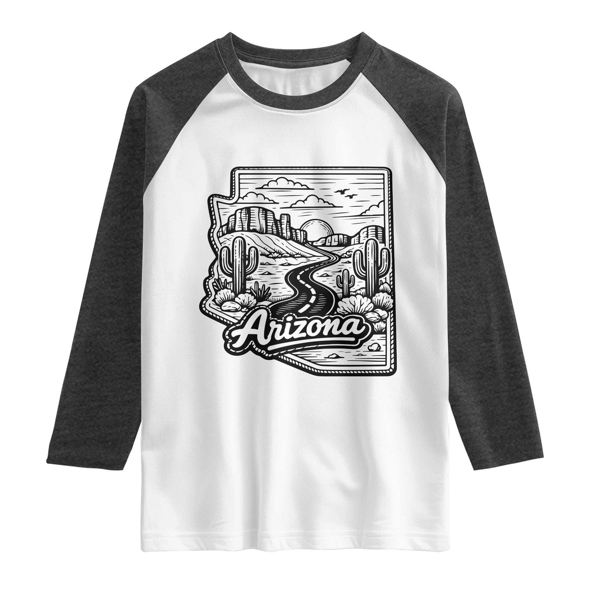 Vintage Arizona Pride Raglan Shirt Cactus Desert Western Landscape TS12 White Heather Charcoal Print Your Wear