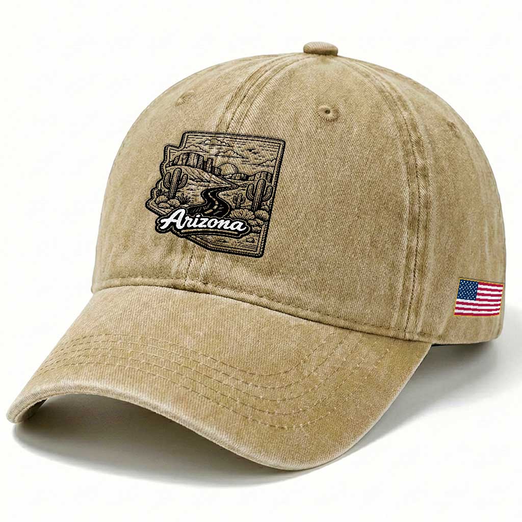 Vintage Arizona Pride Washed Cotton Baseball Cap Cactus Desert Western Landscape TS12 Print Your Wear