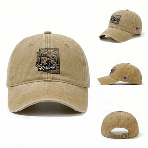 Vintage Arizona Pride Washed Cotton Baseball Cap Cactus Desert Western Landscape TS12 Washed Cap Universal Fit Khaki Print Your Wear