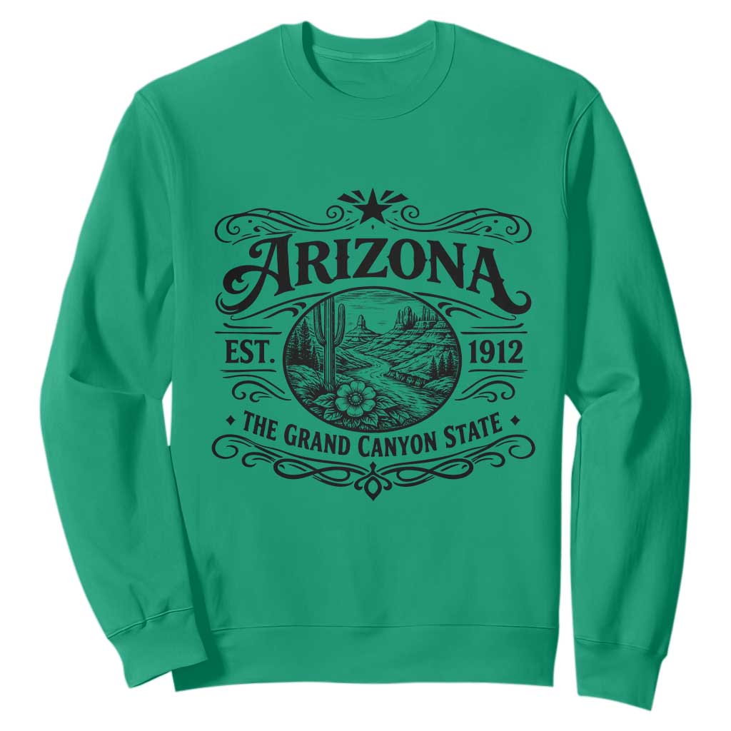 Arizona Desert Wanderlust Sweatshirt Vintage Grand Canyon State Est 1912 TS12 Irish Green Print Your Wear