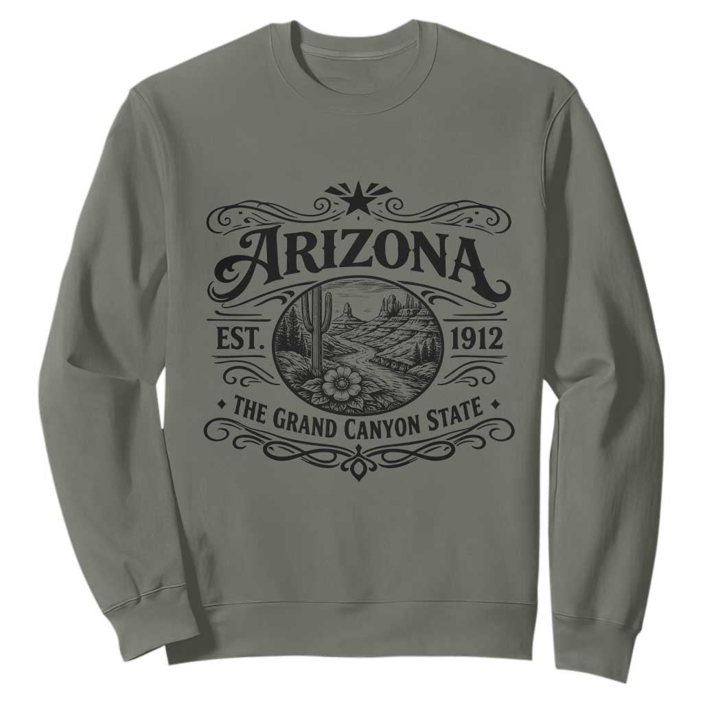 Arizona Desert Wanderlust Sweatshirt Vintage Grand Canyon State Est 1912 TS12 Military Green Print Your Wear