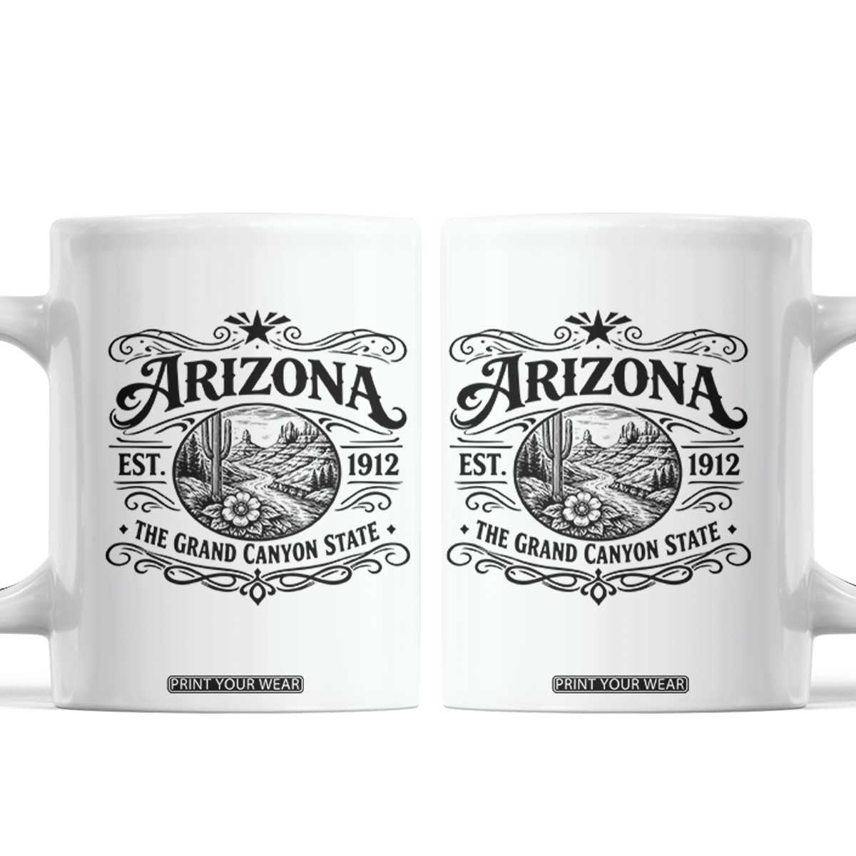 Arizona Desert Wanderlust Coffee Mug Vintage Grand Canyon State Est 1912 TS12 White Print Your Wear