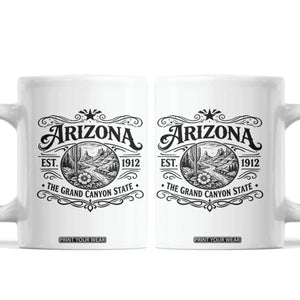 Arizona Desert Wanderlust Coffee Mug Vintage Grand Canyon State Est 1912 TS12 White Print Your Wear