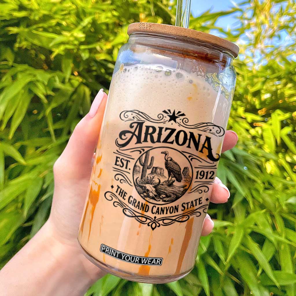 Vintage Arizona Cactus Desert Canyon Western 1912 Glass Can TS12 White Print Your Wear